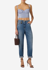 Elisabetta Franchi Striped Taffeta Cropped Top Blue TO05362E3_019