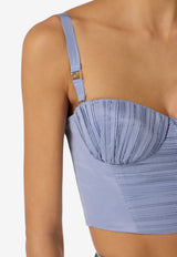 Elisabetta Franchi Striped Taffeta Cropped Top Blue TO05362E3_019