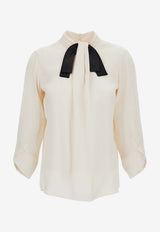 Elisabetta Franchi Long-Sleeved Shirt with Bow Cream CA17866E2E84_BURRO_70224486
