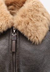 Brunello Cucinelli Shearling-Collar Leather Jacket Brown MPMMA7564C9998_Nocciola_70014784