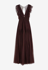 Elisabetta Franchi V-neck Maxi Tulle Dress Brown AR80J62E2644_Brown_41973147