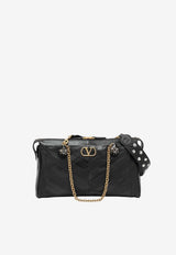Valentino Panthea Chevron Leather Shoulder Bag Black 9W2B0S70UYF/T_VALE-0NO
