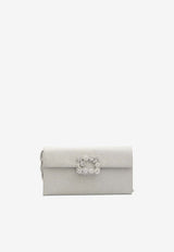 Roger Vivier Efflorescence Satin Clutch Bag with Crystal-Buckle Silver RBWAMFD0200-JQO-1920