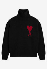 AMI PARIS Felted Wool Ami De Coeur Turtleneck Sweater Black UKS839018/T_AMI-009