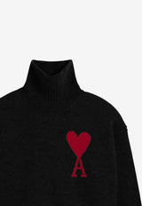 AMI PARIS Felted Wool Ami De Coeur Turtleneck Sweater Black UKS839018/T_AMI-009