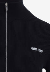 Mock-Neck Ribbed Cardigan