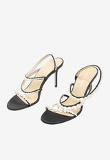 Mach & Mach Sirene 85 Embellished Pearls Sandals in Satin Black PF24-S0794-85-CRP-B02