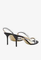 Mach & Mach Sirene 85 Embellished Pearls Sandals in Satin Black PF24-S0794-85-CRP-B02