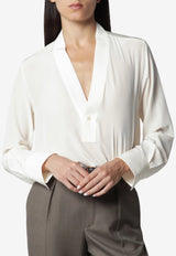 Victoria Beckham Silk V-neck Blouse White 1326WSH007339BSI/T_VIBEC-IV