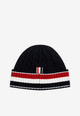 Thom Browne Cable Knit Striped Beanie Navy MKH107AY1005_415