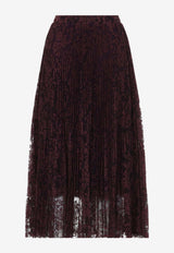 Floral Lace Pleated Midi Skirt