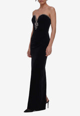 Self-Portrait Embellished Velvet Maxi Dress Black AW26-161X--B