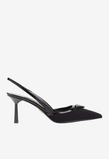 70 Triangle Logo Leather and Mesh Slingback Pumps