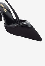 70 Triangle Logo Leather and Mesh Slingback Pumps