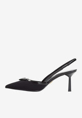 70 Triangle Logo Leather and Mesh Slingback Pumps