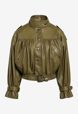 Chloé High-Neck Cropped Leather Jacket Green CH26ACV19201/T_CHLOE-3D2