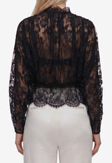 Self-Portrait Sheer Lace High-Neck Blouse Black AW26-009TC--B