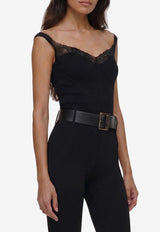 Self-Portrait Lace-Trimmed Knit Top Black AW26-148T--B