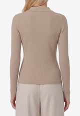 Max Mara Gergo Rib Knit Polo Sweater Gray 2621366101600-10012F-002