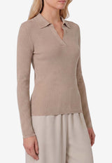 Max Mara Gergo Rib Knit Polo Sweater Gray 2621366101600-10012F-002