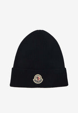 Moncler Logo Patch Ribbed Wool Beanie Navy L20913B70500-A9342-742
