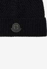 Moncler Logo Patch Wool Beanie Blue 3B00026M4281/T_MONCL-742