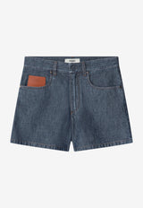Fendi Logo Patch Washed Denim Mini Shorts Blue FLP861AW8H/T_FENDI-F0QB0
