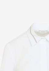 Long-Sleeved Silk Shirt with Embellished Collar