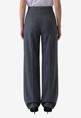Max Mara Wool Flannel Palazzo Pants Gray 2621136142600-10266-006
