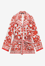 Dolce & Gabbana Majolica Print Silk Vanity Shirt Orange F5Q03TGDDRE/T_DOLCE-S9000