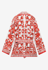 Dolce & Gabbana Majolica Print Silk Vanity Shirt Orange F5Q03TGDDRE/T_DOLCE-S9000
