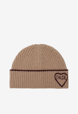 Chloé Embroidered Encoeur Wool Beanie Brown CH26AKB03WCS/T_CHLOE-218