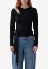 Federica Tosi Cut-Off Knit Top with Sash Black 32005-350-29