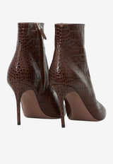 Paris Texas Vera 85 Ankle Boots in Croc-Embossed Leather Brown PX2073-XCOCO-CIOCCOLATO