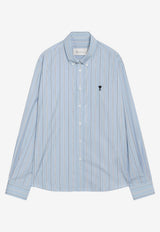 AMI PARIS Striped Ami De Coeur Shirt Light Blue USH878CO0249/T_AMI-A232