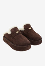 Suede Shearling Sabot Mules