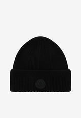 Moncler Logo Patch Ribbed Knit Beanie Black 3B00007M4281/T_MONCL-999