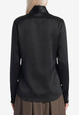 Khaite Ivy Long-Sleeved Satin Shirt Black 24824120--200