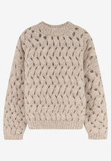 Brunello Cucinelli Open Knit Mohair Blend Sweater with Sequins Beige MNT347520CMG59_WARM BEIGE_70014735