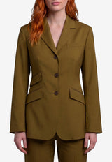 Max Mara Patio Single-Breasted Wool Blazer Green 2621046081600-10204-015