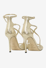 Jimmy Choo Azia 95 Glittered Leather Sandals Platinum AZIA95-DXB-PLATINUM