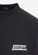 Logo Tape Long-Sleeved Distressed T-shirt