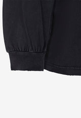 Logo Tape Long-Sleeved Distressed T-shirt