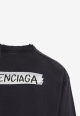 Logo Tape Long-Sleeved Distressed T-shirt