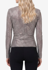 Self-Portrait Rhinestone Mesh Wrap Top Gray AW26-154T--GR