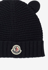 Moncler Kids Babies Wool Knit Beanie with Teddy Bear Ears Blue 3B00005-M1131742_e36cf053-6591-4072-96a1-c4f3462b10d7