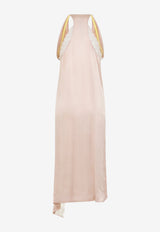 Lace-Trimmed Draped Slip Midi Dress