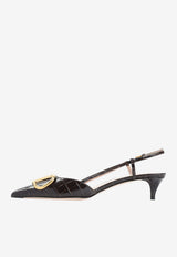 VLogo 40 Slingback Pumps in Glossy Croc-Embossed Leather
