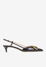 VLogo 40 Slingback Pumps in Glossy Croc-Embossed Leather