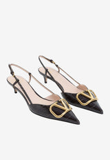 VLogo 40 Slingback Pumps in Glossy Croc-Embossed Leather